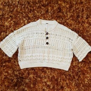 Free People Crochet Cropped Pullover Top, Off-White, Short Sleeve, like New, XS
